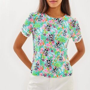 NWT Lilly Pulitzer Lilly Hearts Loves Disney Clairmont Trimmed Knit Lace Top L
